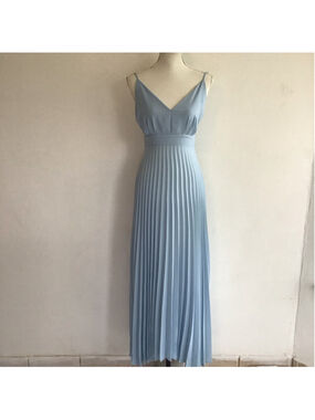 Allison & Kelly Women Elegant Light Blue Pleated Maxi Dress S